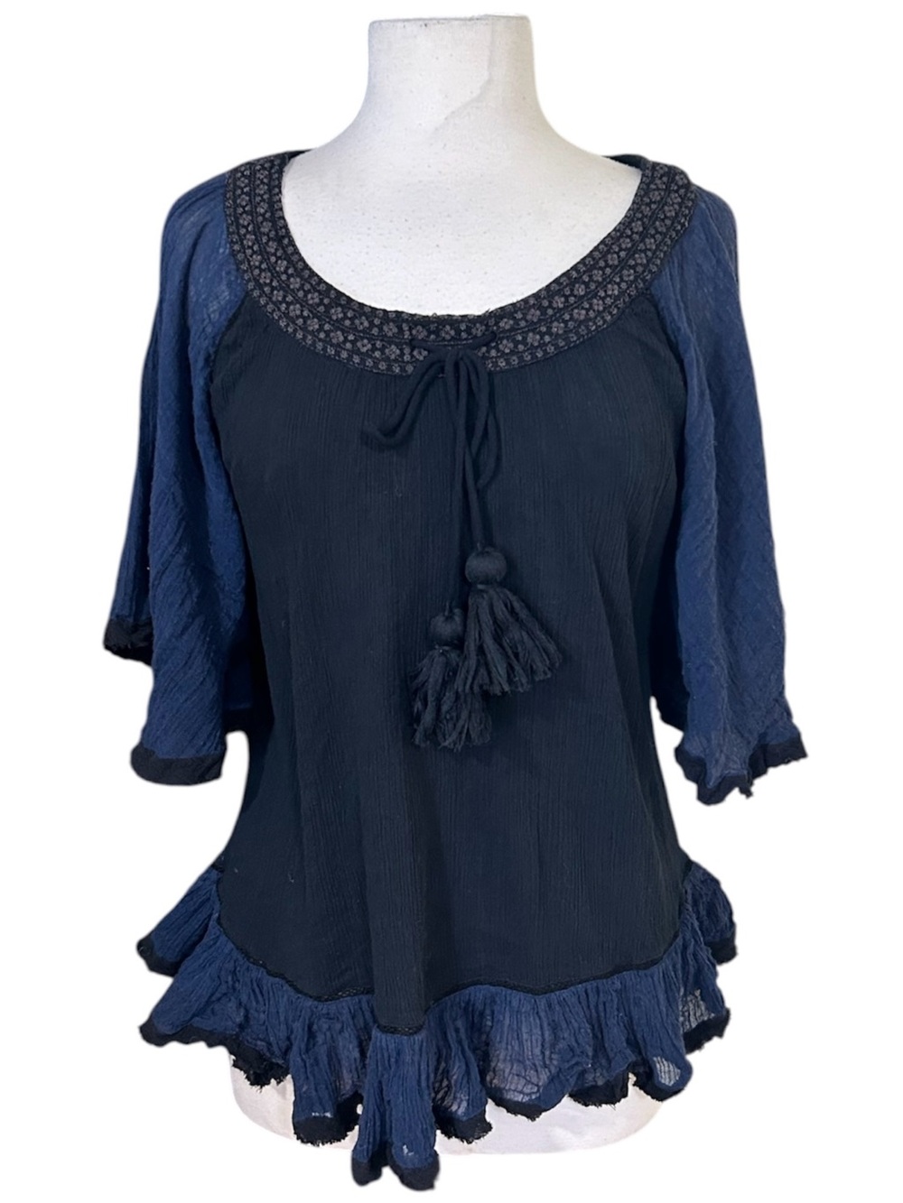 Mes Demoiselles Black Peasant Blouse Whimsy Fairy Whimisgoth Sz 40 US 8 Boho
